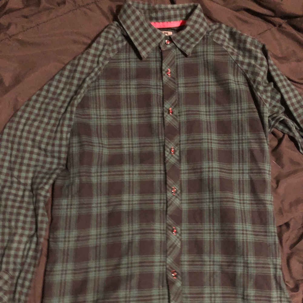 Green and black flannel shirt